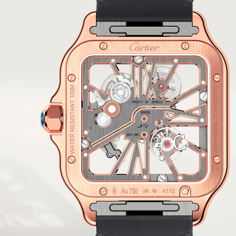 Cartier,Santos de Cartier 39.80mm,39.80mm,Rose Gold,Grey,Rose Gold,Handwound,72hours,In-house Caliber,WHSA0018