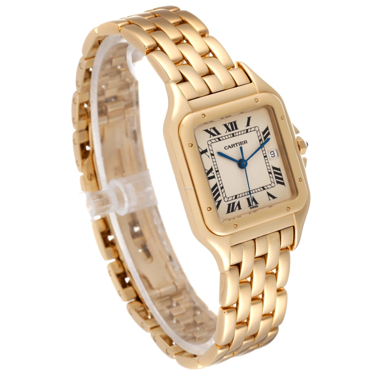 Cartier,Panthère de Cartier 27mm,27mm,Yellow Gold,Silver,Quartz,Day,Sapphire,Crystal Glass,W2501489