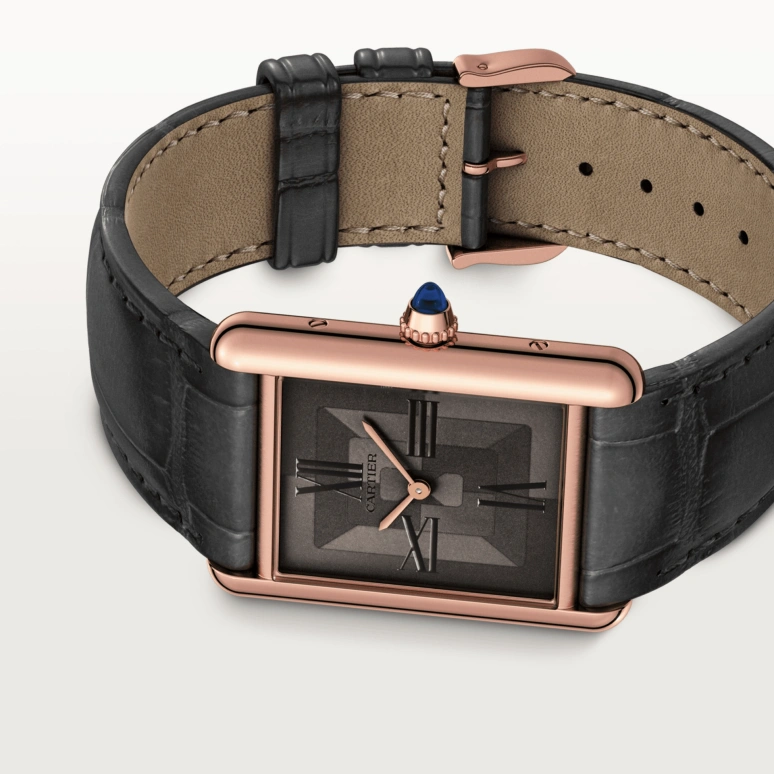 Cartier,Tank 33.70x25.50mm,33.70x25.50mm,Rose Gold,Grey,Handwound,Sapphire,Crystal Glass,Square,WGTA0092
