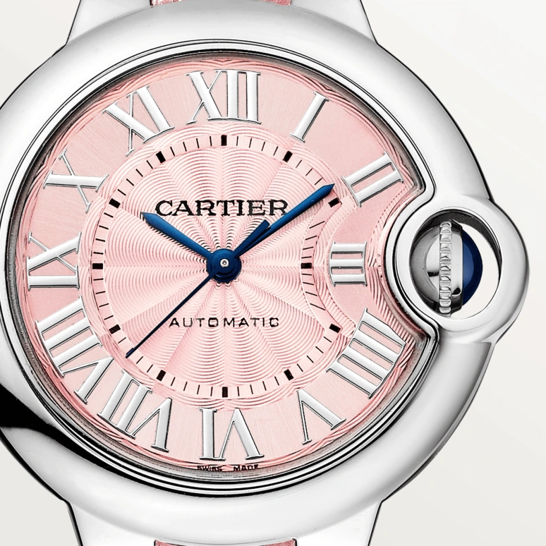 Cartier,Ballon Bleu de Cartier 33mm,33mm,Stainless Steel,Pink,Automatic,Sapphire,Crystal Glass,Round,WSBB0031