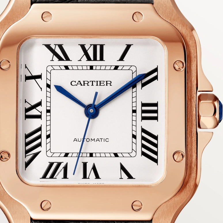 Cartier,Santos de Cartier 35.10mm,35.10mm,Rose Gold,Silver,Automatic,42hours,In-house Caliber,WGSA0028