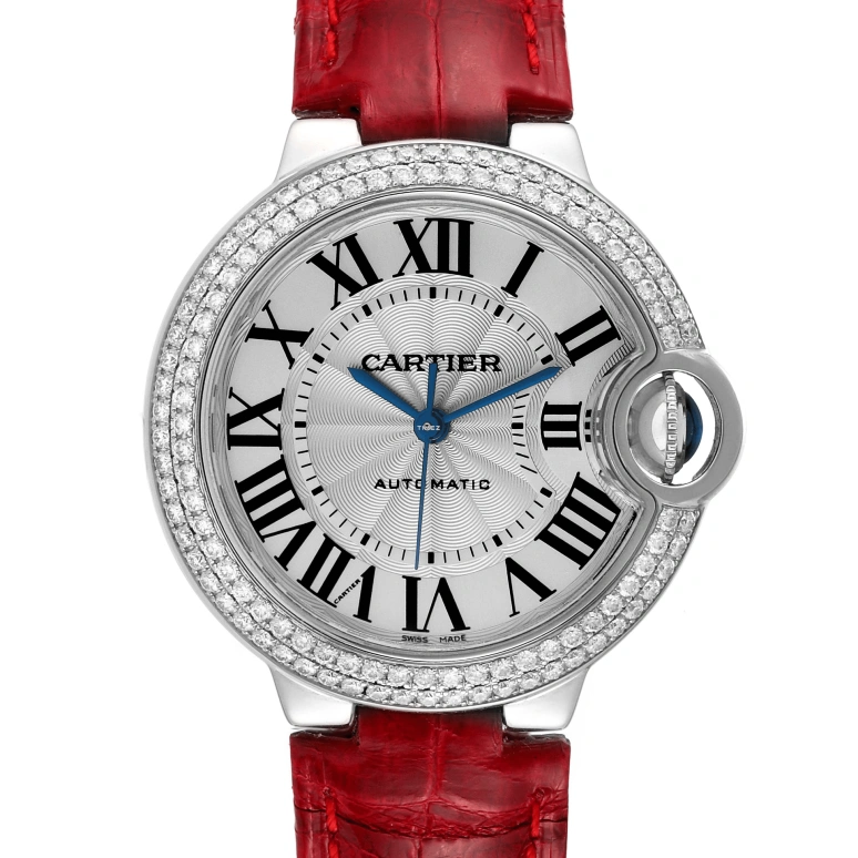 Cartier,Ballon Bleu de Cartier 33mm,33mm,White Gold,Silver,Automatic,In-house Caliber,Sapphire,Crystal Glass,WE902067