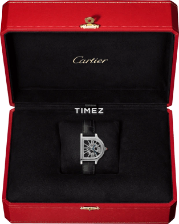 Cartier,Cartier Privé 37.15x28.75mm,37.15x28.75mm,Platinum,Skeleton,Silver,Handwound,Sapphire,Crystal Glass,Other,WHCC0003
