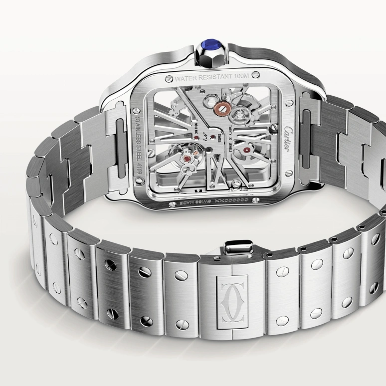 Cartier,Santos de Cartier 39.80mm,39.80mm,Stainless Steel,Silver,Handwound,72hours,In-house Caliber,WHSA0015