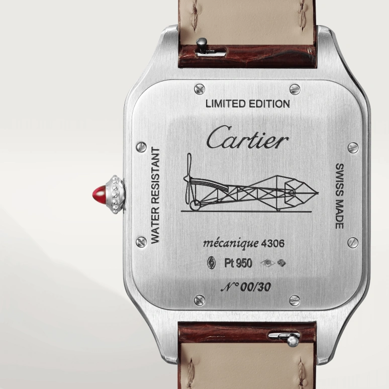 Cartier,Santos de Cartier 46.60x33.90mm,46.60x33.90mm,Platinum,White,Handwound,36hours,In-house Caliber,WGSA0036