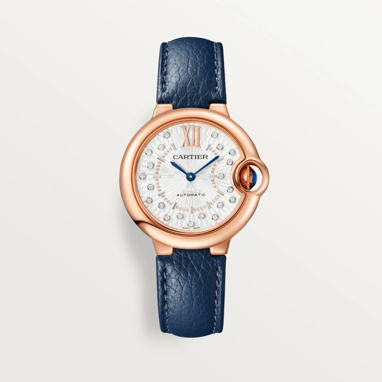 Cartier,Ballon Bleu de Cartier 33mm,33mm,Rose Gold,Silver,Automatic,Sapphire,Crystal Glass,Round,WGBB0056