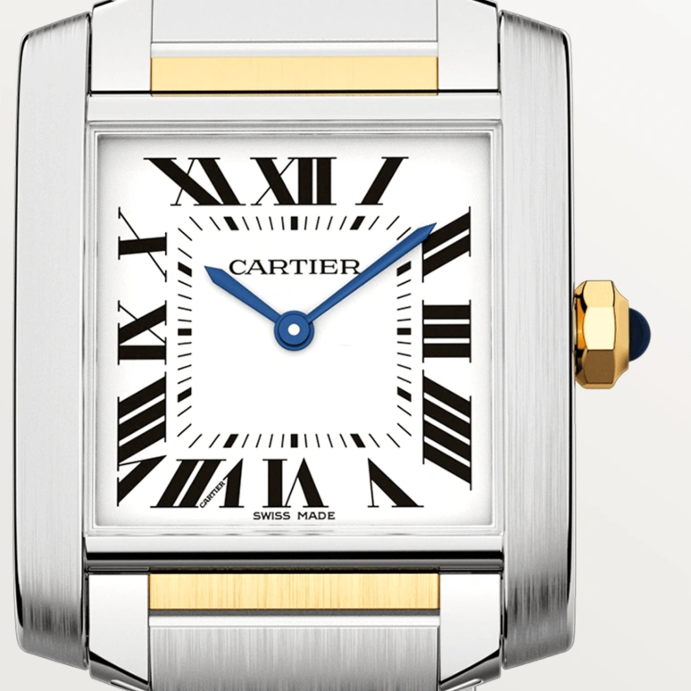 Cartier,Tank 30x25mm,30x25mm,Stainless Steel,Yellow Gold,Silver,Quartz,In-house Caliber,Sapphire,Crystal Glass,W2TA0003