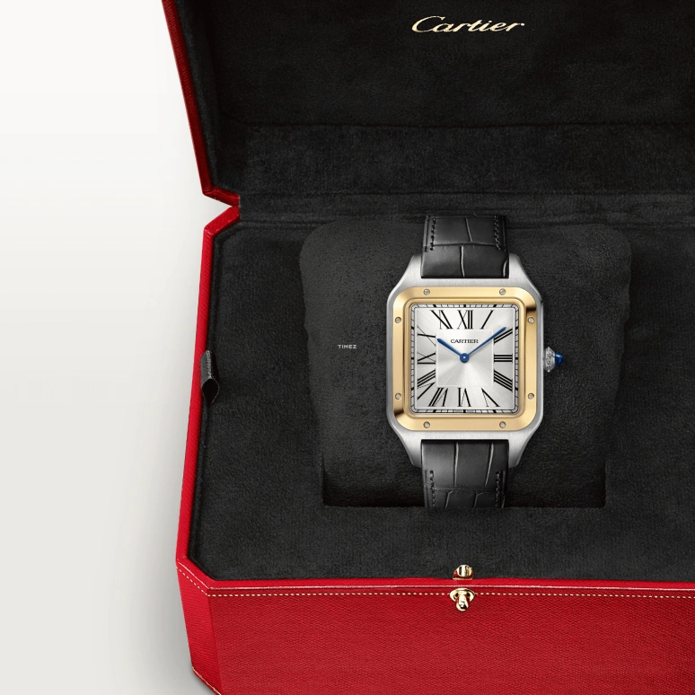 Cartier,Santos de Cartier 46.60x33.90mm,46.60x33.90mm,Stainless Steel,Yellow Gold,Silver,Handwound,36hours,In-house Caliber,W2SA0034