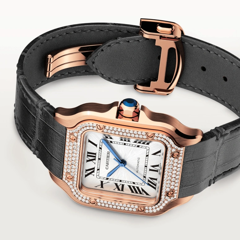 Cartier,Santos de Cartier 35.10mm,35.10mm,Rose Gold,Silver,Automatic,42hours,In-house Caliber,WJSA0012