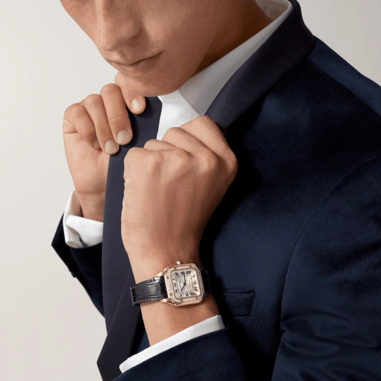 Cartier,Santos de Cartier 35.10mm,35.10mm,Rose Gold,Silver,Automatic,42hours,In-house Caliber,WJSA0012
