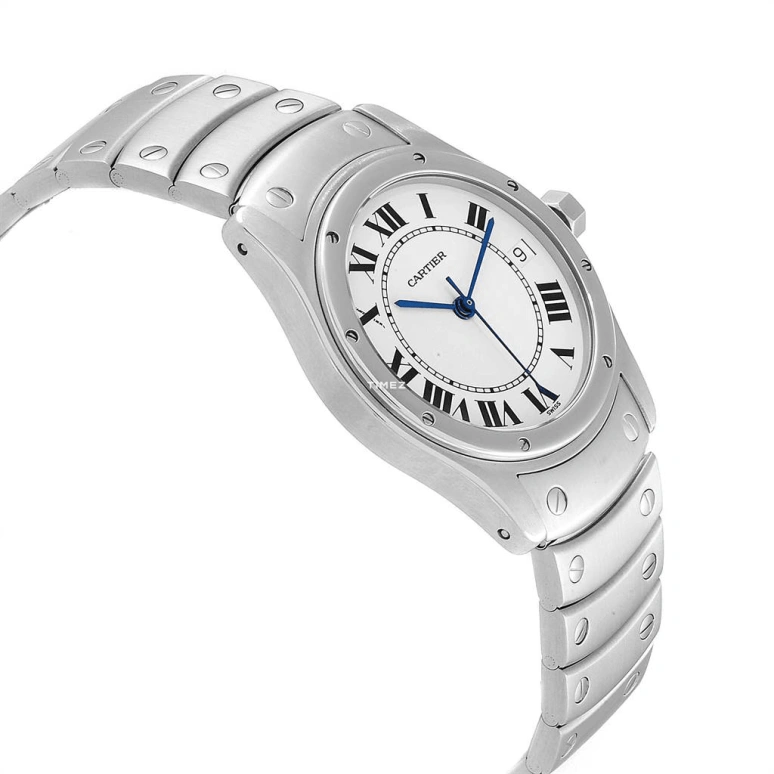 Cartier,Santos de Cartier 33mm,33mm,Stainless Steel,White,Quartz,Day,Sapphire,Crystal Glass,W35002F5