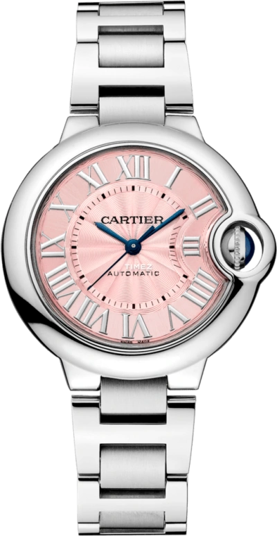 Cartier,Ballon Bleu de Cartier 33mm,33mm,Stainless Steel,Pink,Automatic,Sapphire,Crystal Glass,Round,W6920100