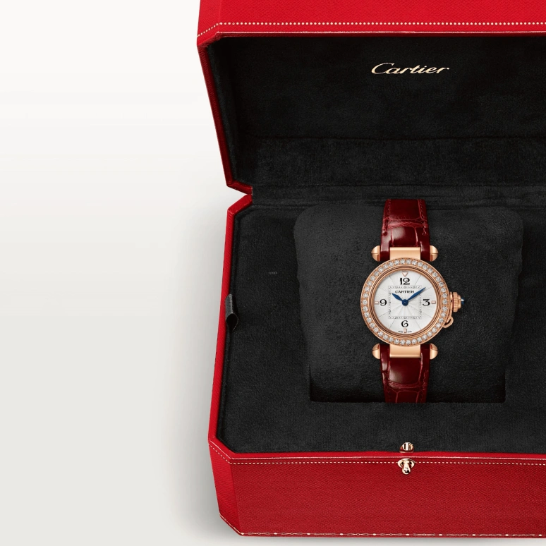 Cartier,Pasha de Cartier 30mm,30mm,Rose Gold,Silver,Quartz,Sapphire,Crystal Glass,Round,WJPA0017