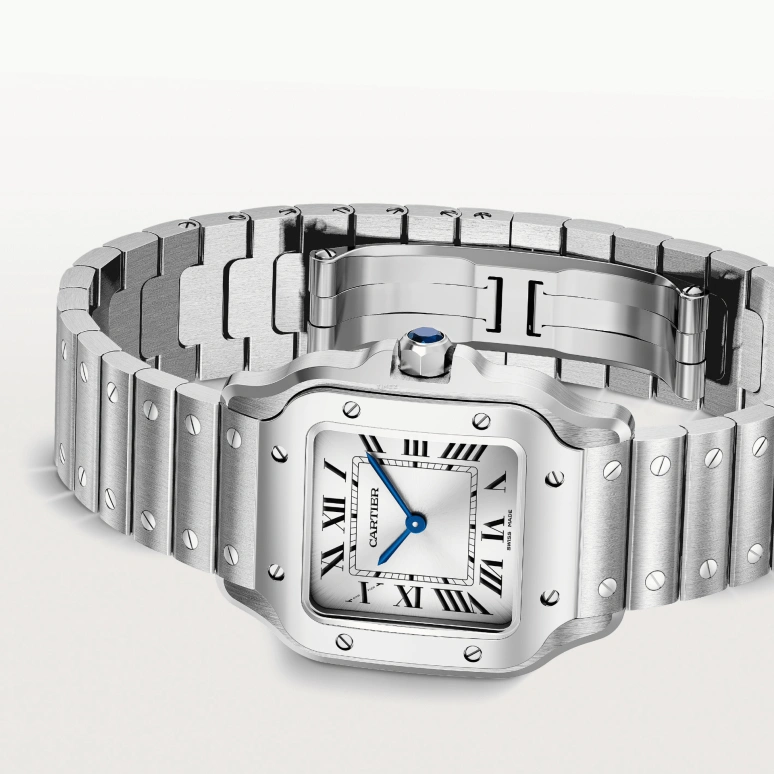 Cartier,Santos de Cartier 27x34.50mm,27x34.50mm,Stainless Steel,Silver,Quartz,Sapphire,Crystal Glass,Square,WSSA0082