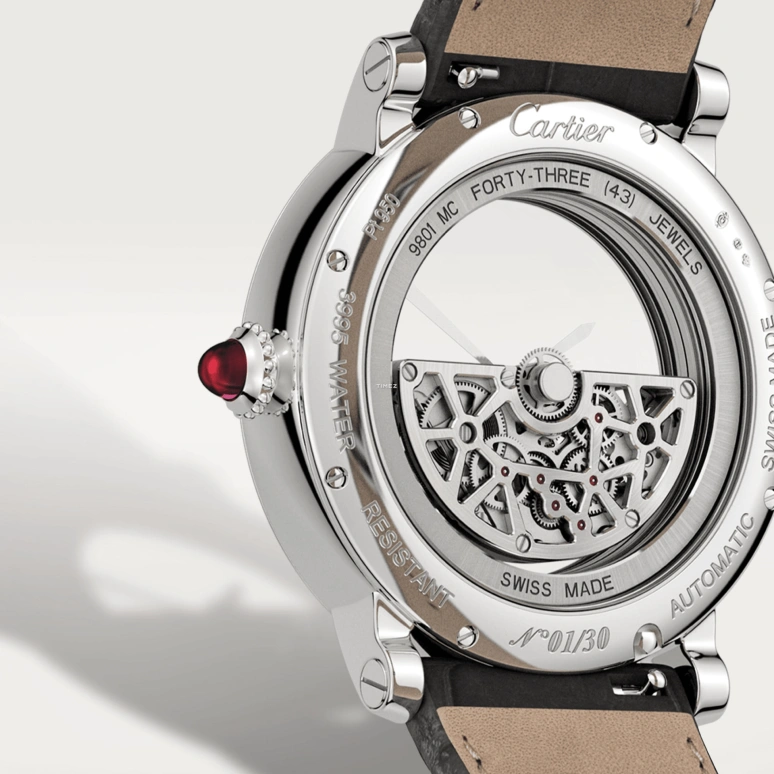 Cartier,Rotonde de Cartier 43.50mm,43.50mm,Platinum,Skeleton,Transparent,Automatic,Sapphire,Crystal Glass,Round,WHRO0078