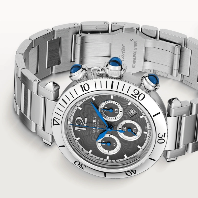 Cartier,Pasha de Cartier 41mm,41mm,Stainless Steel,Grey,Automatic,Chronograph,Day,WSPA0027