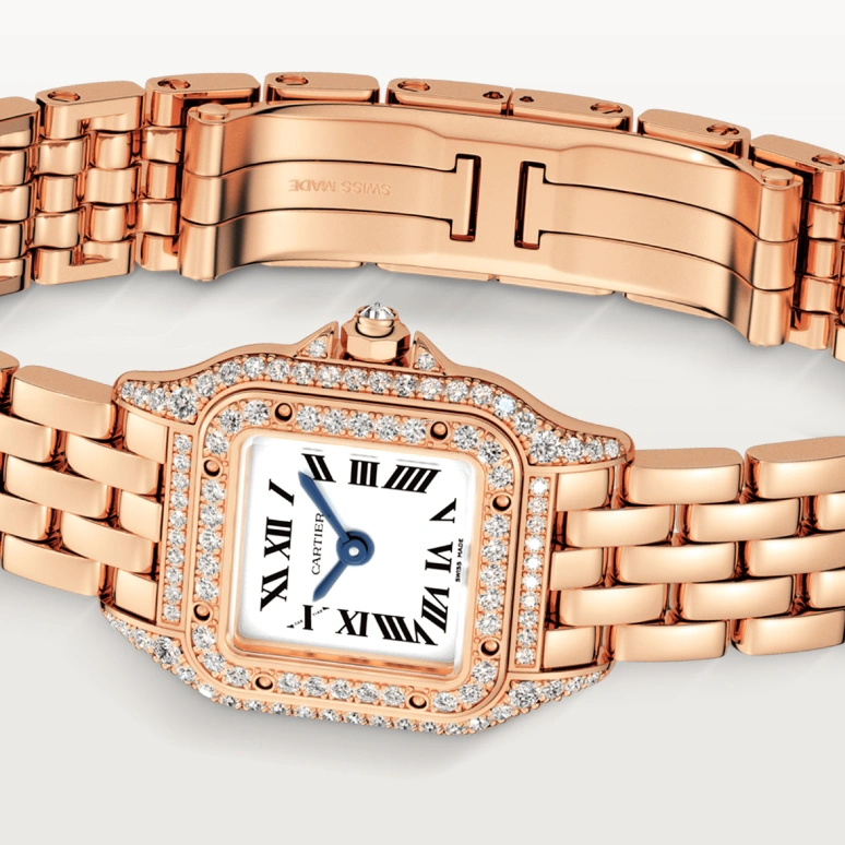 Cartier,Panthère de Cartier 25x20mm,25x20mm,Rose Gold,Silver,Quartz,Sapphire,Crystal Glass,Square,WJPN0045