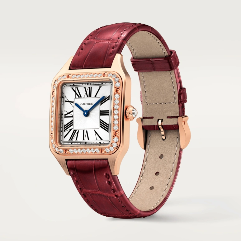 Cartier,Santos de Cartier 38x27.50mm,38x27.50mm,Rose Gold,Silver,Quartz,Sapphire,Crystal Glass,Square,WJSA0017