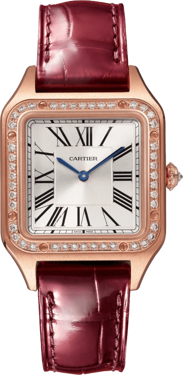Cartier,Santos de Cartier 38x27.50mm,38x27.50mm,Rose Gold,Silver,Quartz,Sapphire,Crystal Glass,Square,WJSA0017