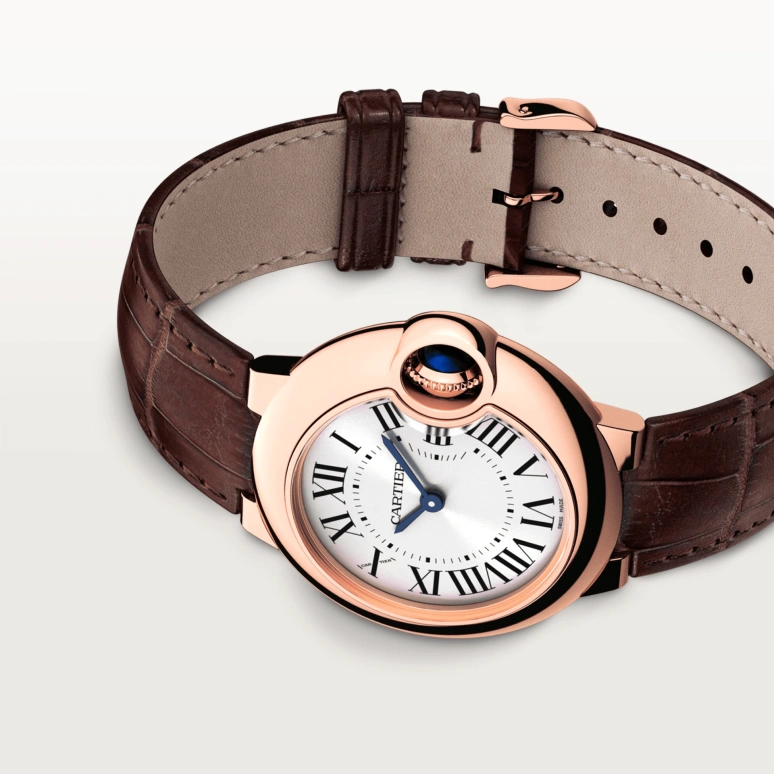 Cartier,Ballon Bleu de Cartier 28.60mm,28.60mm,Rose Gold,Silver White,Quartz,Sapphire,Crystal Glass,Round,WGBB0007