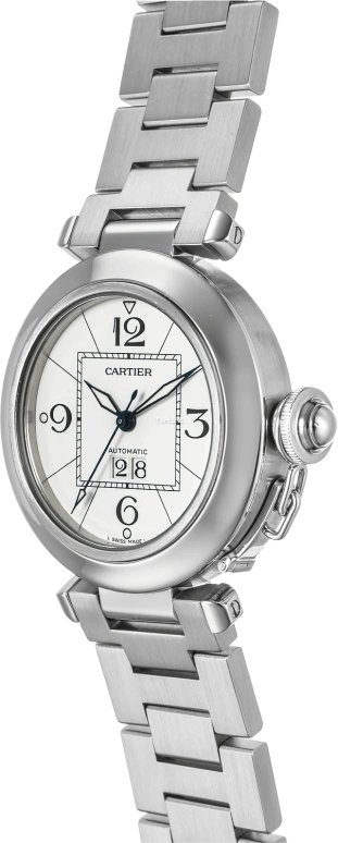 Cartier,Pasha de Cartier 35mm,35mm,Stainless Steel,White,Automatic,Big Date,Sapphire,Crystal Glass,W31044M7