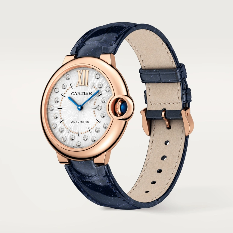 Cartier,Ballon Bleu de Cartier 36mm,36mm,Rose Gold,Silver,Automatic,Sapphire,Crystal Glass,Round,WGBB0053