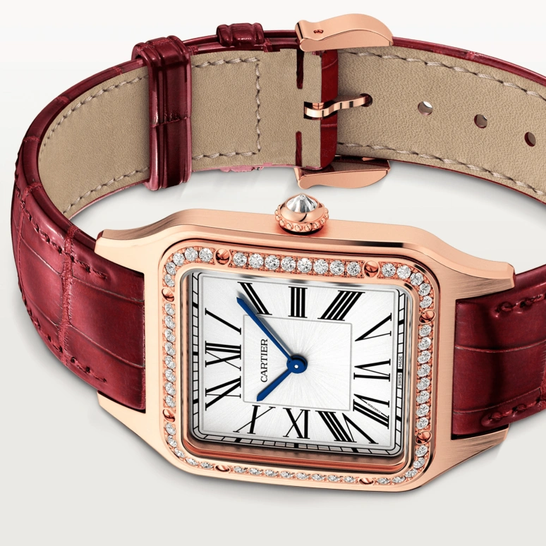 Cartier,Santos de Cartier 43.50x31.40mm,43.50x31.40mm,Rose Gold,Silver,Quartz,Sapphire,Crystal Glass,Square,WJSA0016