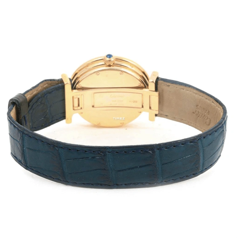 Cartier,Other 32mm,32mm,Yellow Gold,Silver,Handwound,Sapphire,Crystal Glass,Round,W1514457