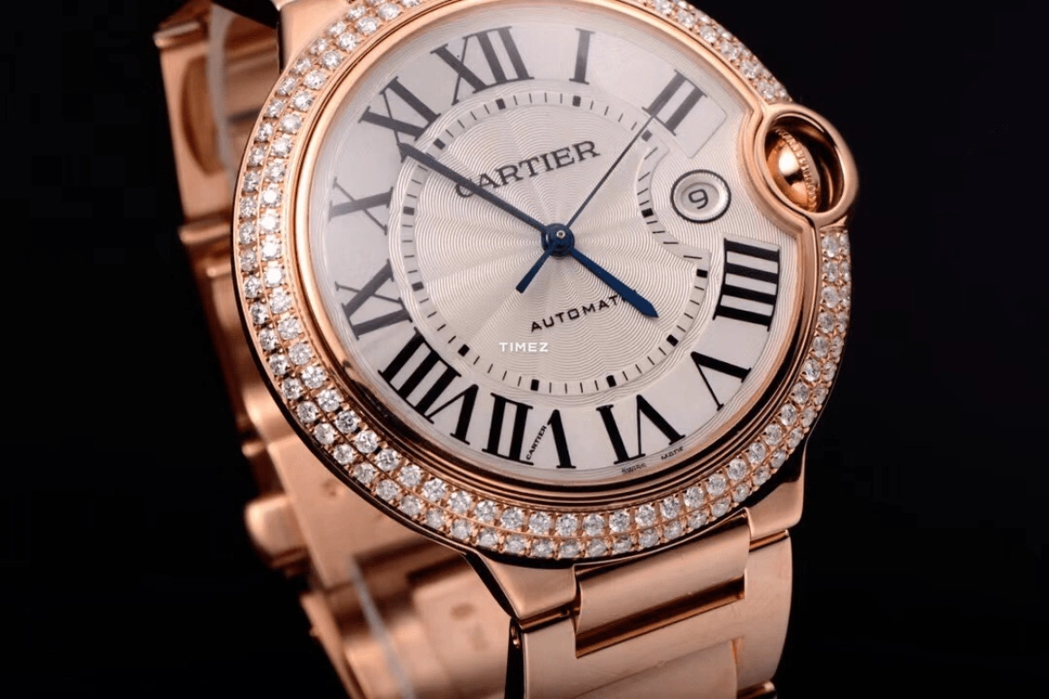 Cartier,Ballon Bleu de Cartier 42mm,42mm,Rose Gold,Silver,Automatic,Day,Sapphire,Crystal Glass,WE9008Z3