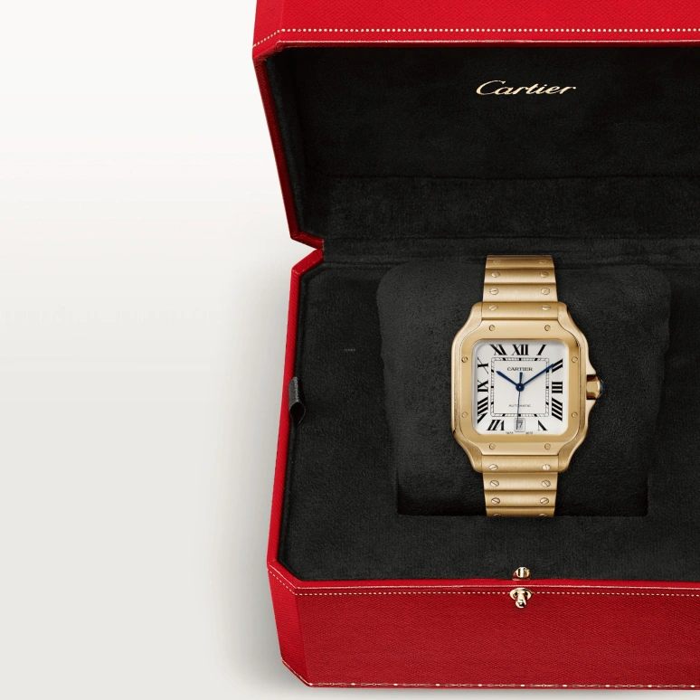 Cartier,Santos de Cartier 39.80x47.50mm,39.80x47.50mm,Yellow Gold,Silver,Automatic,Day,42hours,WGSA0042
