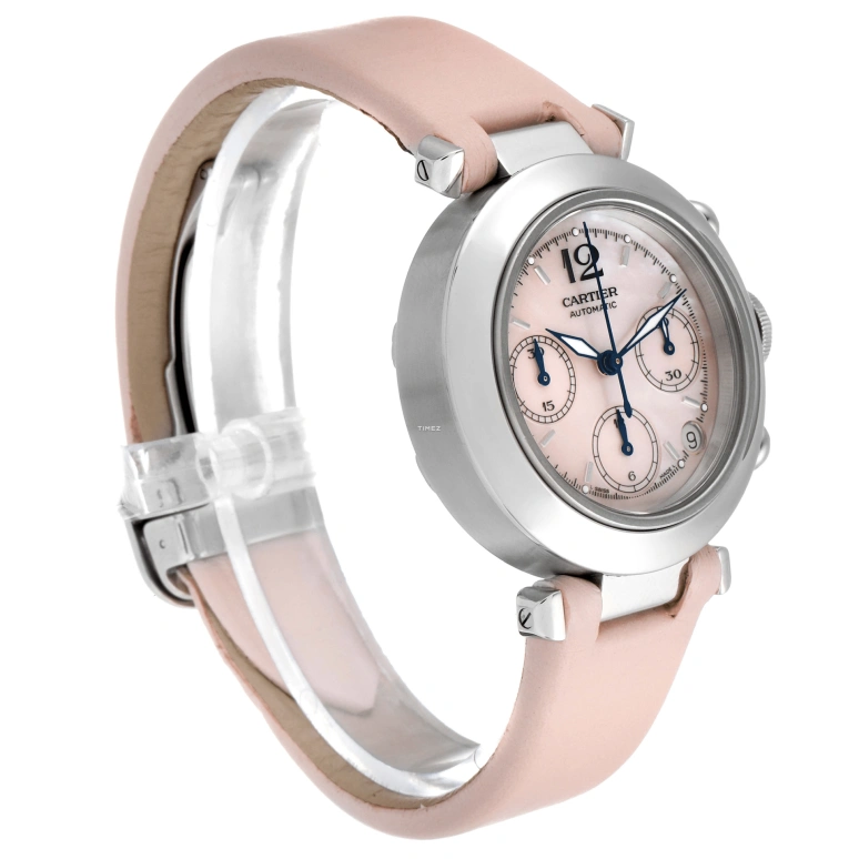 Cartier,Pasha de Cartier 35mm,35mm,Stainless Steel,Pink Red,Red,Automatic,Chronograph,Day,W3106599