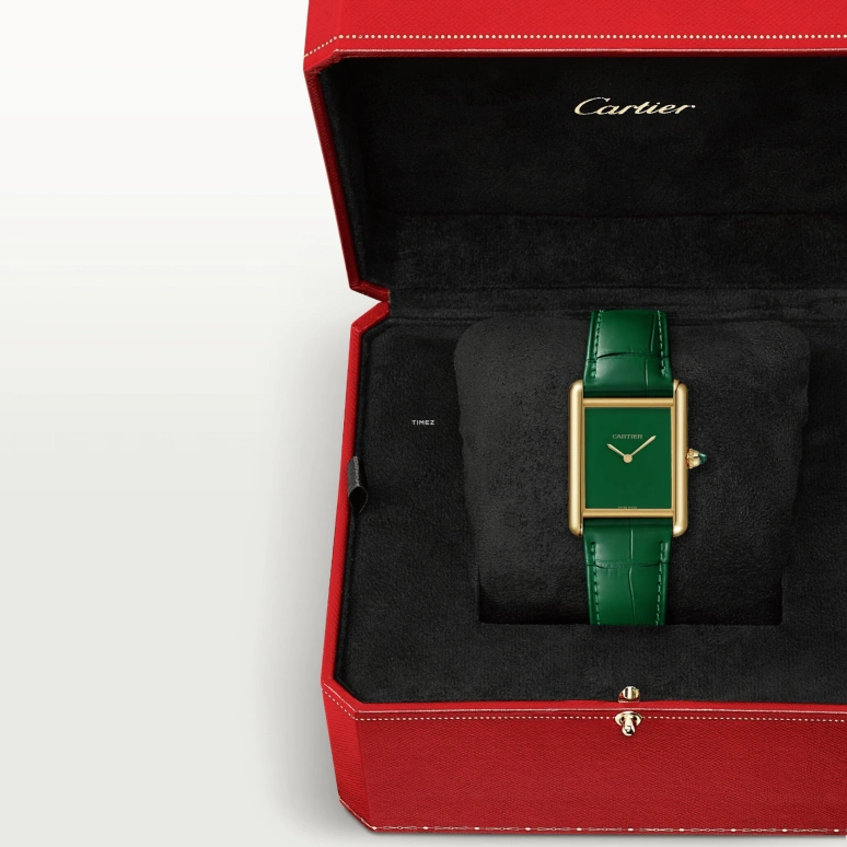 Cartier,Tank 33.70x25.50mm,33.70x25.50mm,Yellow Gold,Green,Handwound,Hardlex,Square,WGTA0191