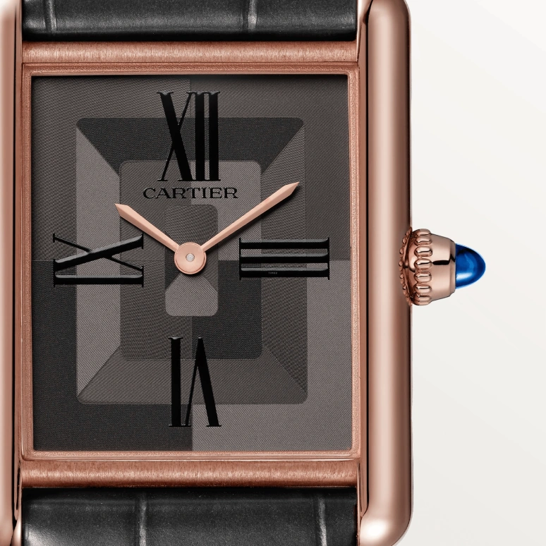 Cartier,Tank 33.70x25.50mm,33.70x25.50mm,Rose Gold,Grey,Handwound,Sapphire,Crystal Glass,Square,WGTA0092