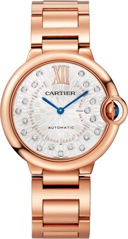 Cartier,Ballon Bleu de Cartier 36mm,36mm,Rose Gold,Silver,Automatic,Sapphire,Crystal Glass,Round,WGBB0055