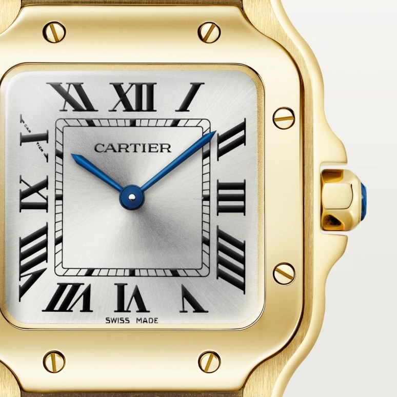 Cartier,Santos de Cartier 27x34.50mm,27x34.50mm,Yellow Gold,Silver,Quartz,Sapphire,Crystal Glass,Square,WGSA0107
