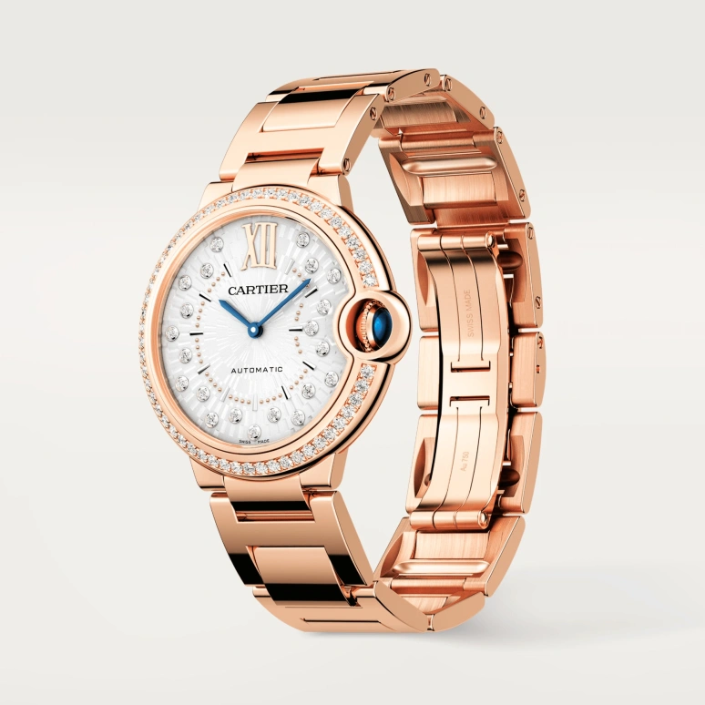 Cartier,Ballon Bleu de Cartier 36mm,36mm,Rose Gold,Silver,Automatic,Sapphire,Crystal Glass,Round,WJBB0083