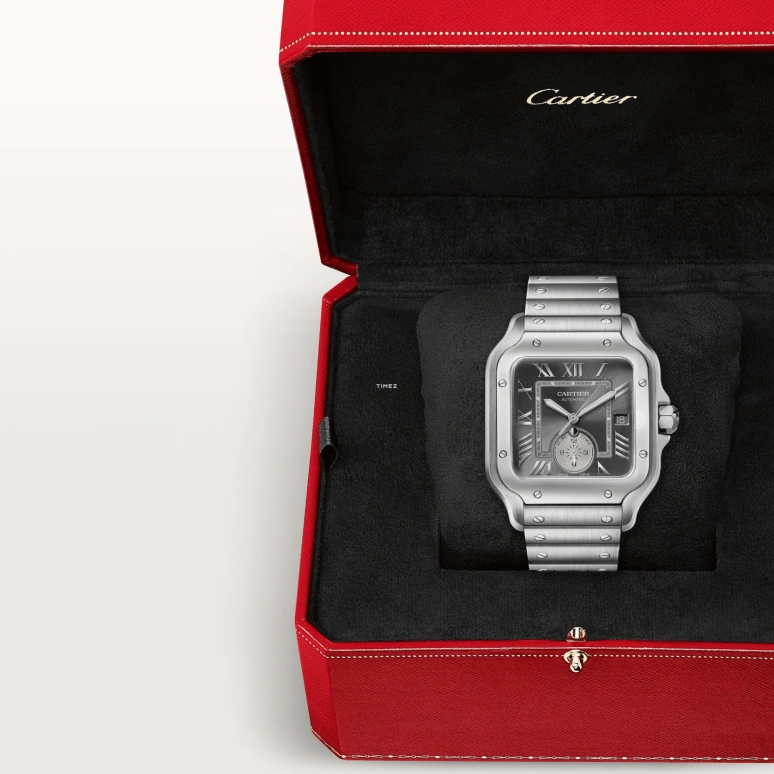 Cartier,Santos de Cartier 40.20x47.50mm,40.20x47.50mm,Stainless Steel,Grey,Coal Gray,Automatic,Day,Dule Time,WSSA0076
