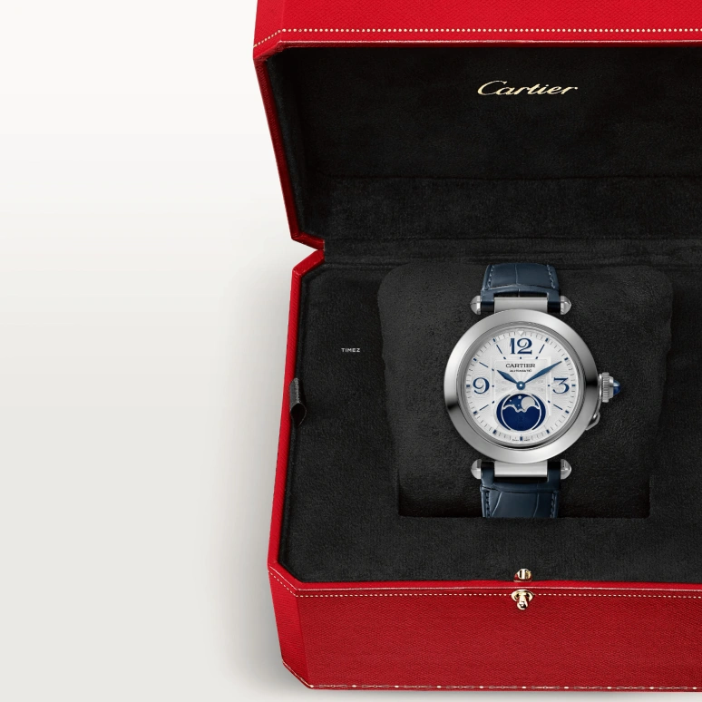 Cartier,Pasha de Cartier 41mm,41mm,Stainless Steel,Silver,Automatic,Moonphase,In-house Caliber,WSPA0030