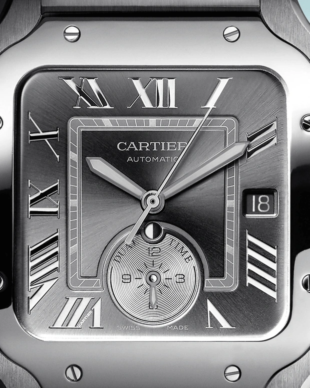 Cartier,Santos de Cartier 40.20x47.50mm,40.20x47.50mm,Stainless Steel,Grey,Coal Gray,Automatic,Day,Dule Time,WSSA0076