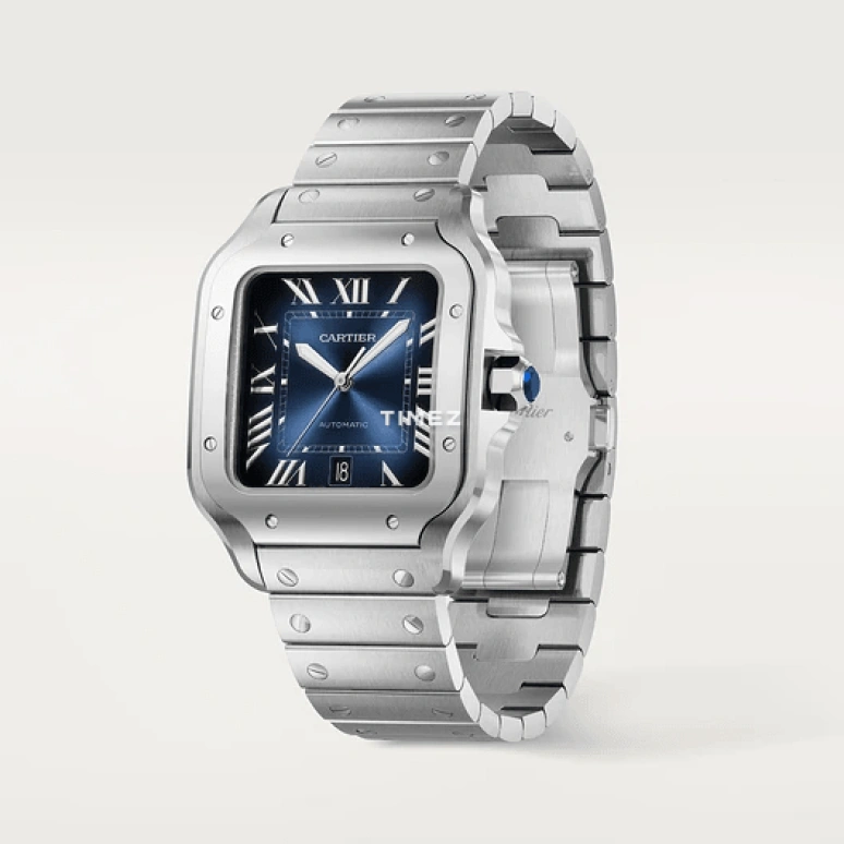 Cartier,Santos de Cartier 47.50x39.80mm,47.50x39.80mm,Stainless Steel,Blue,Gradient,Automatic,Day,Sapphire,Crystal Glass,WSSA0071