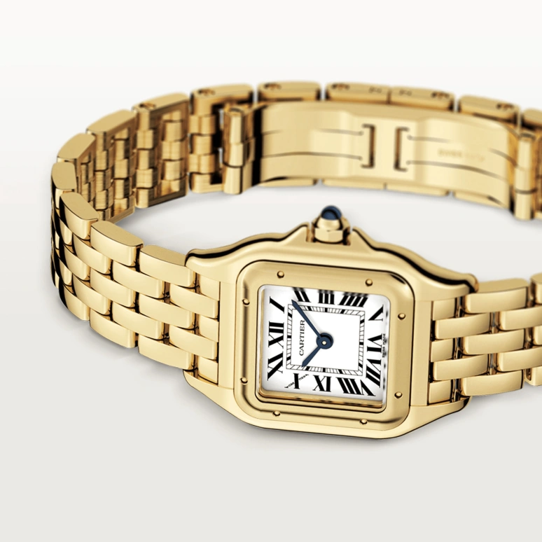 Cartier,Panthère de Cartier 23x30mm,23x30mm,Yellow Gold,Silver,Quartz,Sapphire,Crystal Glass,Square,Lily Jane Collins,Lily Collins,WGPN0008