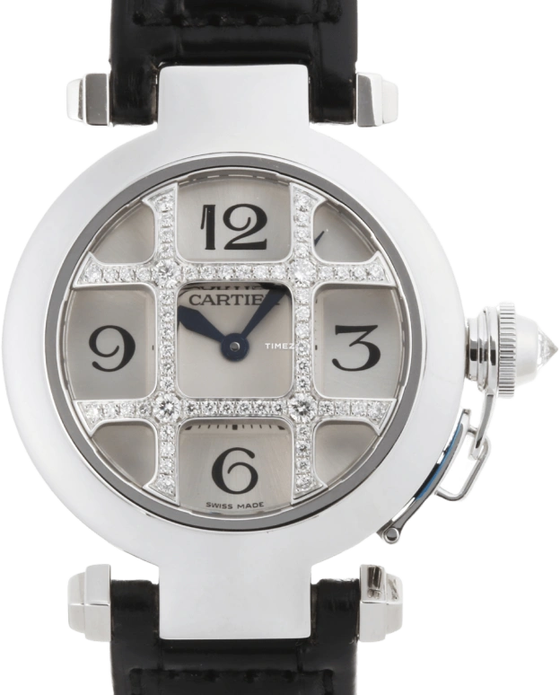 Cartier,Pasha de Cartier 32mm,32mm,White Gold,Silver,Quartz,In-house Caliber,Sapphire,Crystal Glass,WJ11932G