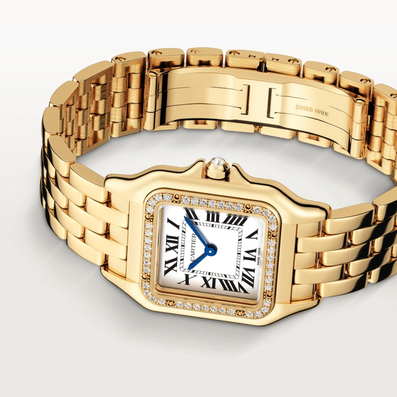 Cartier,Panthère de Cartier 27x36mm,27x36mm,Yellow Gold,Silver,Quartz,Sapphire,Crystal Glass,Square,WJPN0066