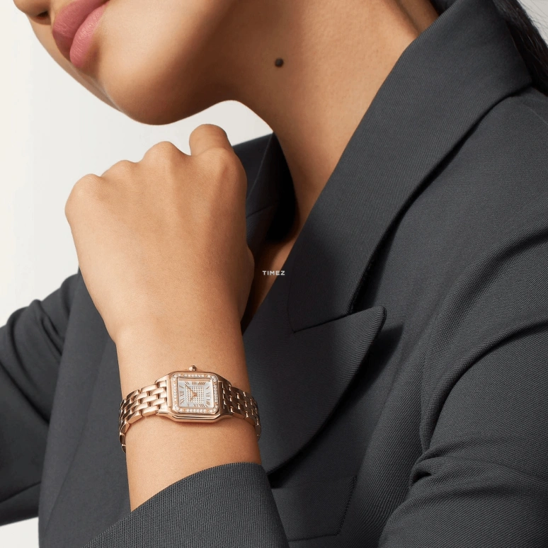 Cartier,Panthère de Cartier 30.30x22mm,30.30x22mm,Rose Gold,Silver,Quartz,Sapphire,Crystal Glass,Square,WJPN0077