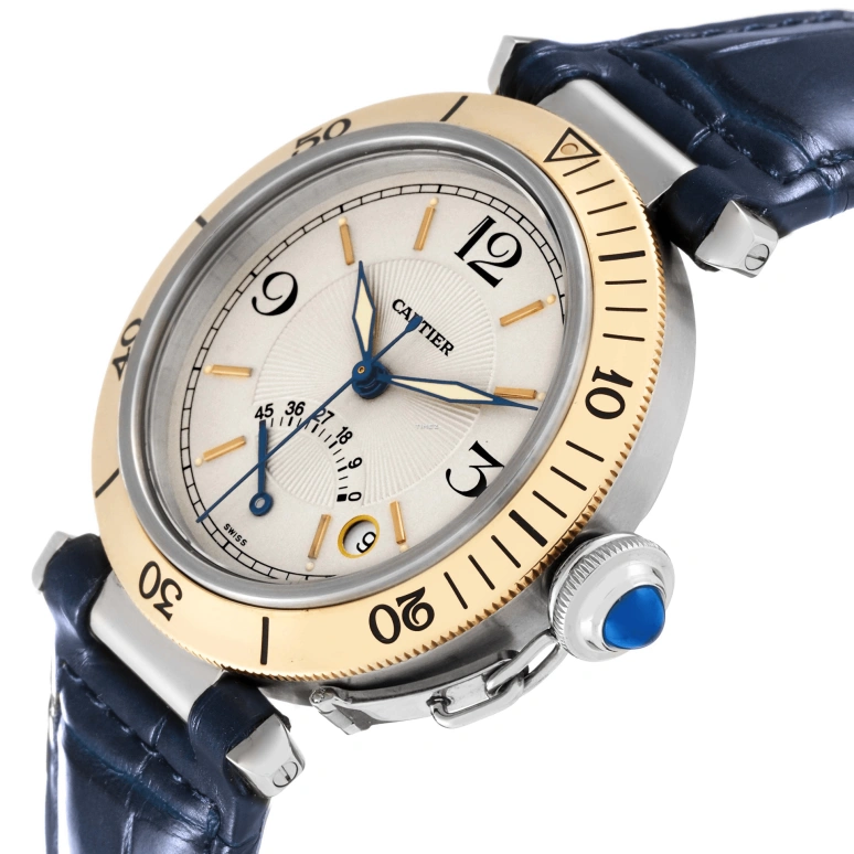 Cartier,Pasha de Cartier 38mm,38mm,Stainless Steel,Yellow Gold,Silver,Automatic,Day,Power Reserve Indicator,W3101255