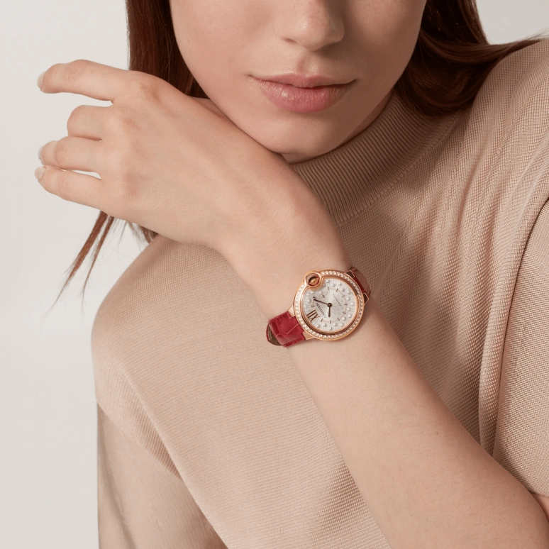 Cartier,Ballon Bleu de Cartier 33mm,33mm,Rose Gold,Silver White,Sapphire,Crystal Glass,Setting,Diamonds,WJBB0082