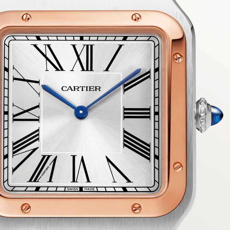 Cartier,Santos de Cartier 46.60x33.90mm,46.60x33.90mm,Stainless Steel,Rose Gold,Silver,Handwound,36hours,In-house Caliber,W2SA0017