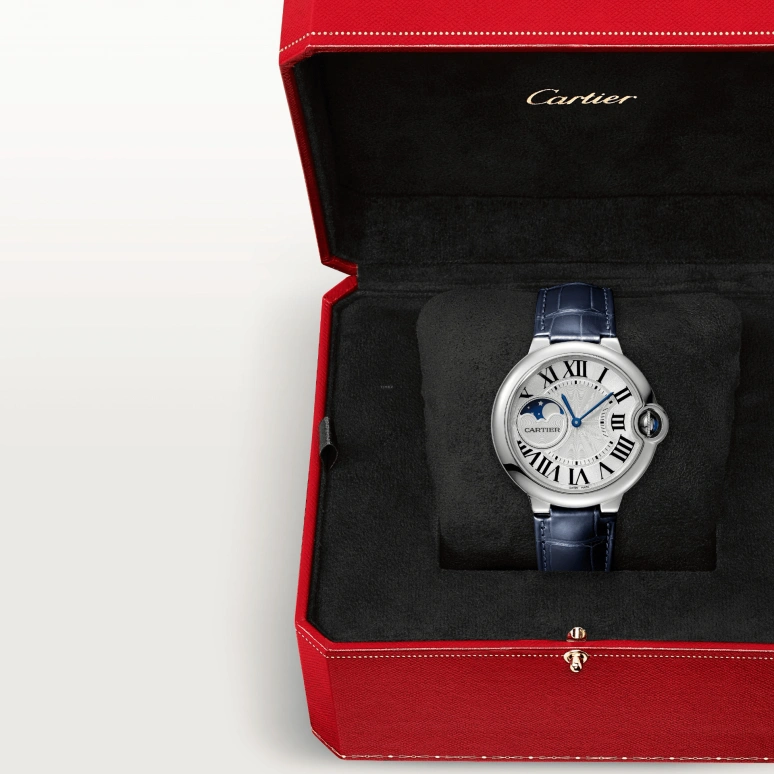 Cartier,Ballon Bleu de Cartier 37.60mm,37.60mm,Stainless Steel,Silver,Automatic,Moonphase,Sapphire,Crystal Glass,WSBB0029