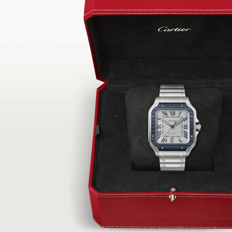 Cartier,Santos de Cartier 39.80mm,39.80mm,Stainless Steel,Silver,Automatic,Day,42hours,WSSA0047