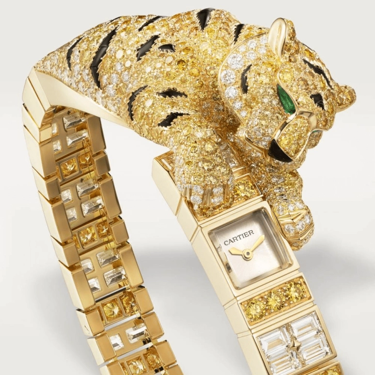 Cartier,Panthère Jewelry Watches 26.95x8mm,26.95x8mm,Yellow Gold,White,Handwound,Sapphire,Crystal Glass,Square,HPI01501